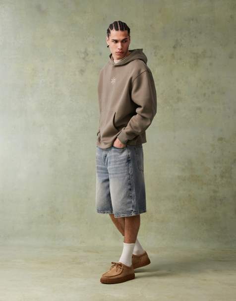 ASOS DESIGN oversized fixed hem hoodie with small chest embroidery and contrast stitching in vetiver - view 1
