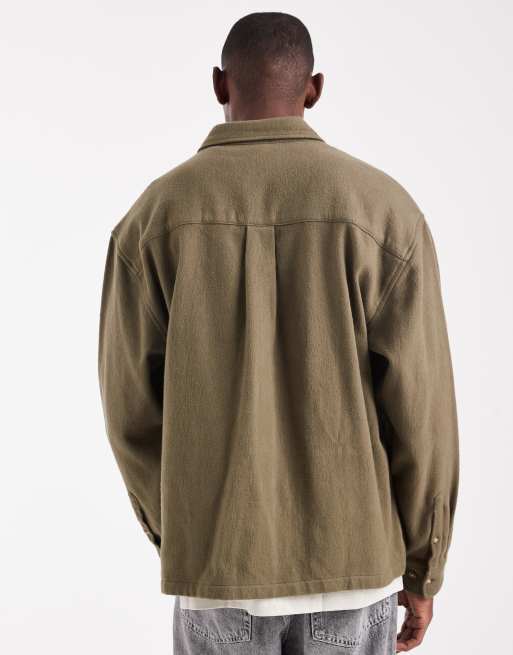 ASOS DESIGN - Oversized flanellen overhemd in kaki, 3 van 5