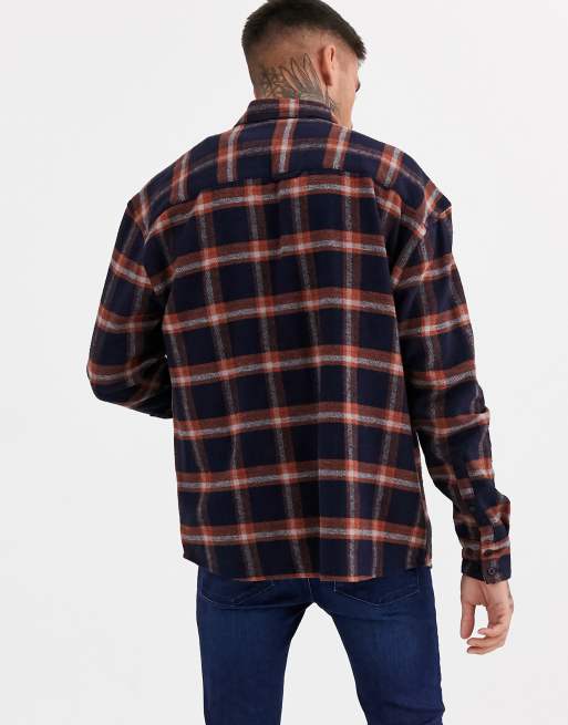 ASOS DESIGN oversized flannel check shirt in navy