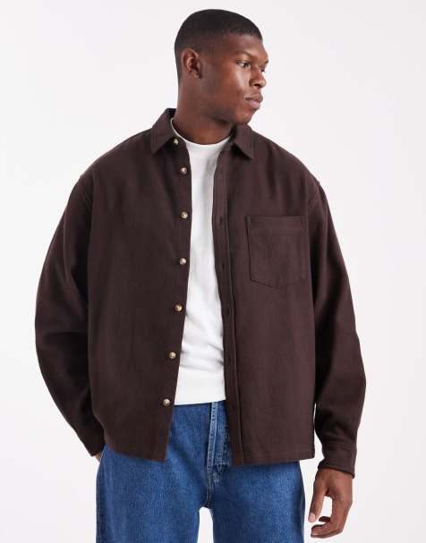 ASOS DESIGN oversized flannel shirt in dark brown - view 1