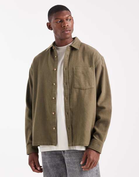 ASOS DESIGN oversized flannel shirt in khaki - view 1