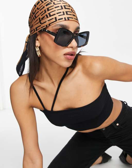 ASOS DESIGN - Oversized flare-zonnebril met vierkant montuur in vervaagde tortoise - BLACK