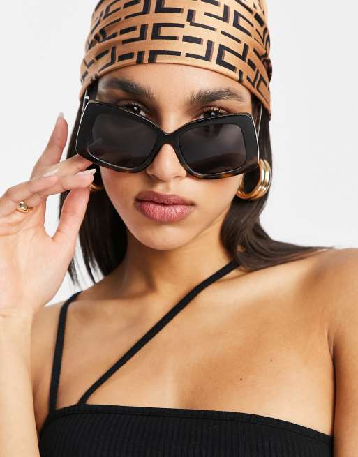 ASOS DESIGN - Oversized flare-zonnebril met vierkant montuur in vervaagde tortoise - BLACK, 3 van 4