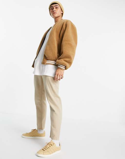 ASOS DESIGN cropped fleece jacket in camel