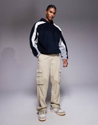 Asos Design Oversized Fleece Hoodie With Color Block In Blue