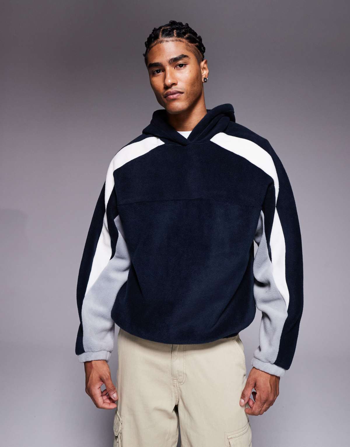 ASOS DESIGN oversized fleece hoodie with colour block in navy