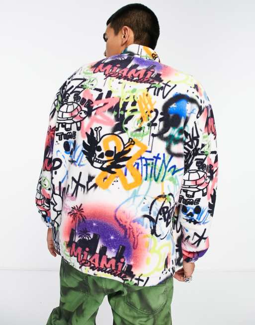 ASOS DESIGN Oversize Face Print Fleece Jacket