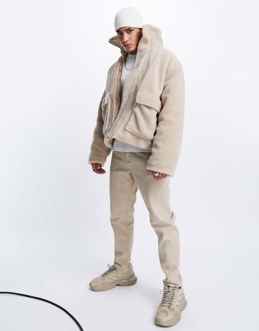 ASOS DESIGN oversized fleece jacket in ecru