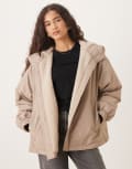 [ASOS DESIGN] ASOS DESIGN oversized fleece lined rain coat in marshmallow-Black L Oatmeal