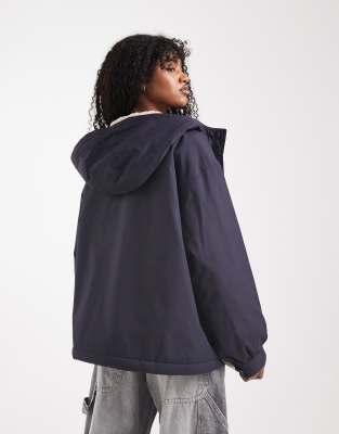Asos Design Oversized Fleece Lined Rain Coat In Gray