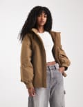 [ASOS DESIGN] ASOS DESIGN oversized fleece lined rain coat in olive-Brown M Khaki