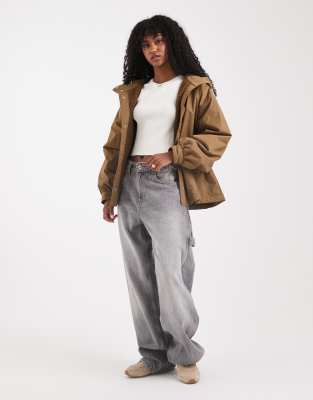 Asos Design Oversized Fleece Lined Rain Coat In Brown