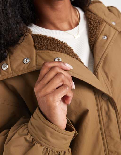 ASOS DESIGN oversized fleece lined rain coat in olive