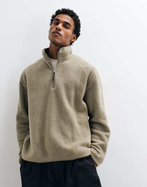 ASOS DESIGN oversized fleece med halvdragkedja, broderad text och ryggtryck i brun, 3 av 5