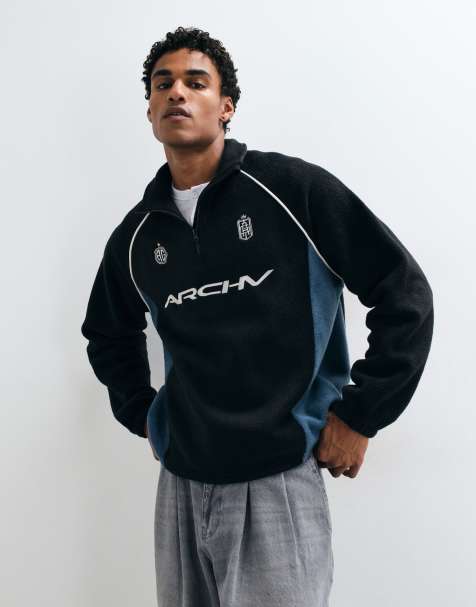 ASOS DESIGN oversized fleece med kvartslång dragkedja, panelsydda partier och kantband i svart - view 1