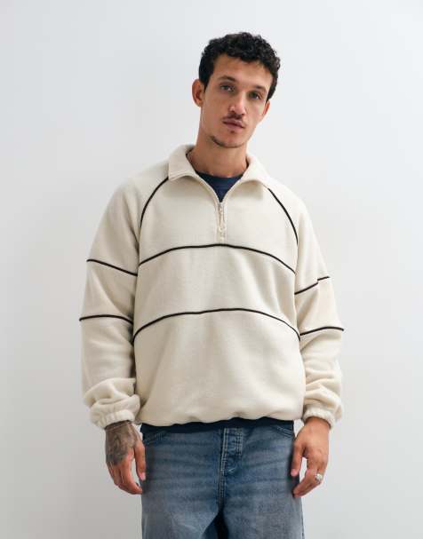 ASOS DESIGN oversized fleece met biezen in beige - view 1