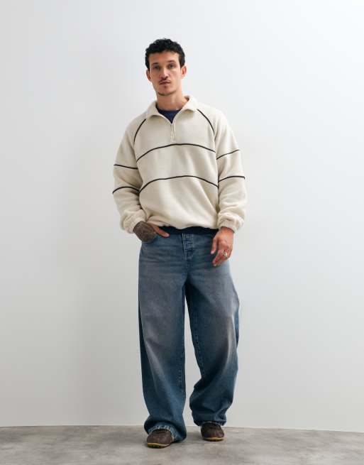 ASOS DESIGN oversized fleece met biezen in beige, 2 van 5