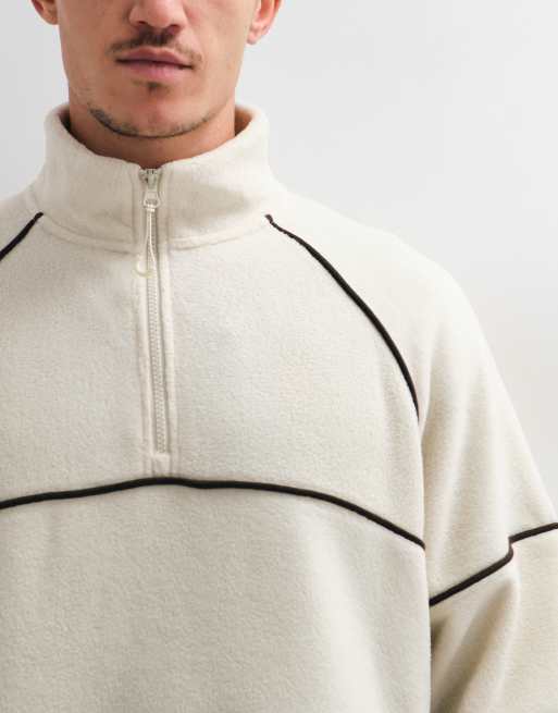 ASOS DESIGN oversized fleece met biezen in beige, 3 van 5