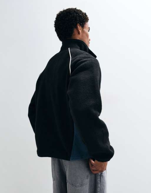 ASOS DESIGN oversized fleece met kwartrits, cut-and-sew panelen en zwarte bies, 4 van 5