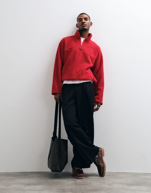 ASOS DESIGN oversized fleece met kwartrits en borg in rood, 3 van 5
