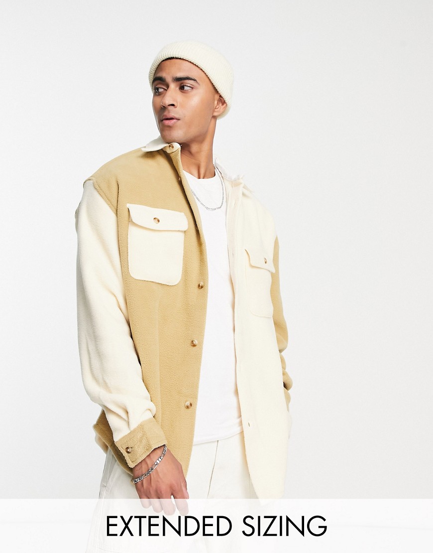 ASOS DESIGN oversized fleece shirt in neutral cut and sew-Multi
