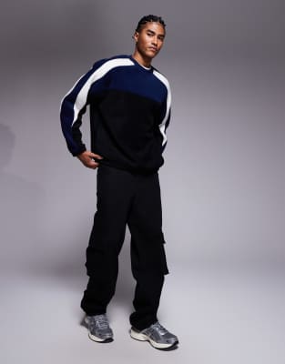 Asos Design Oversized Fleece Sweatshirt With Color Block In Multi