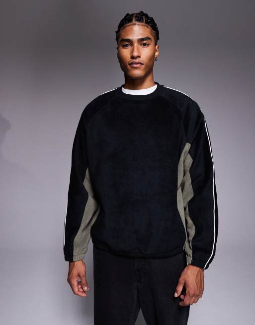 ASOS DESIGN oversized fleece sweatshirt with piping and colourblock in grey