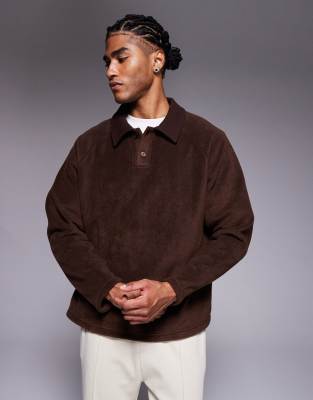 Asos Design Oversized Fleece Sweatshirt With Ribbed Collar In Brown