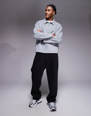 Asos Design Oversized Fleece Sweatshirt With Ribbed Collar In Gray