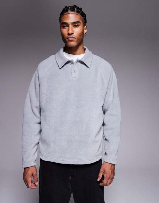 ASOS DESIGN oversized fleece sweatshirt with ribbed collar in grey