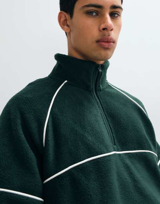 ASOS DESIGN oversized fleece with piping in green, 3 of 5