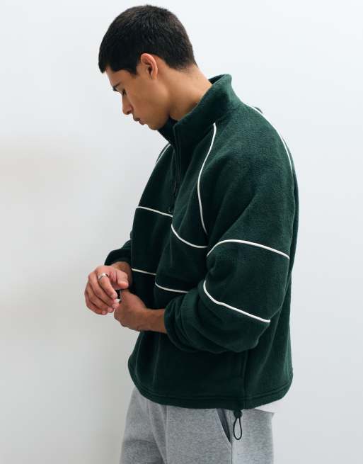 ASOS DESIGN oversized fleece with piping in green, 4 of 5
