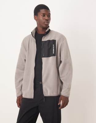 Asos Design Oversized Fleece Zip Through With Nylon Pocket In Gray