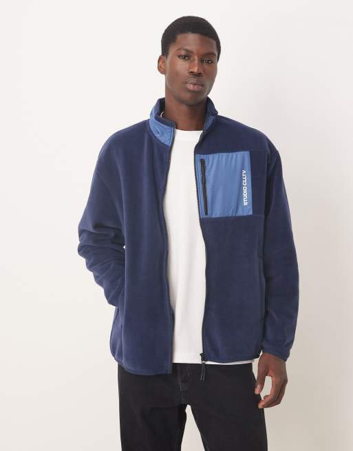 ASOS DESIGN oversized fleece zip up jacket with pocket in blue