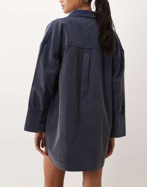 ASOS DESIGN oversized fløjlskjole i vasket denimblå, 4 af 4