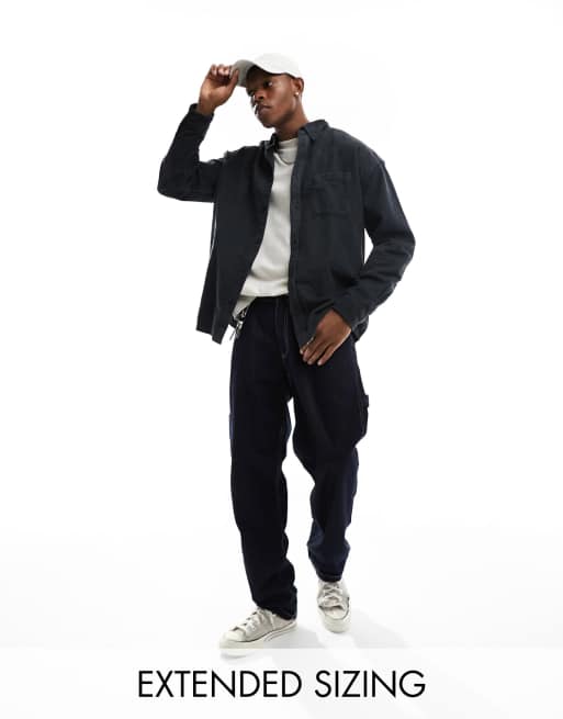 ASOS DESIGN - Oversized fløjlsskjorte i 90'er stil og forvasket sort