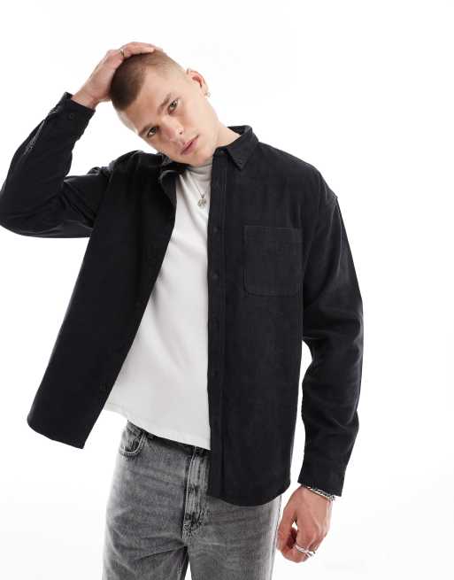 ASOS DESIGN - Oversized fløjlsskjorte i 90'er stil og forvasket sort
