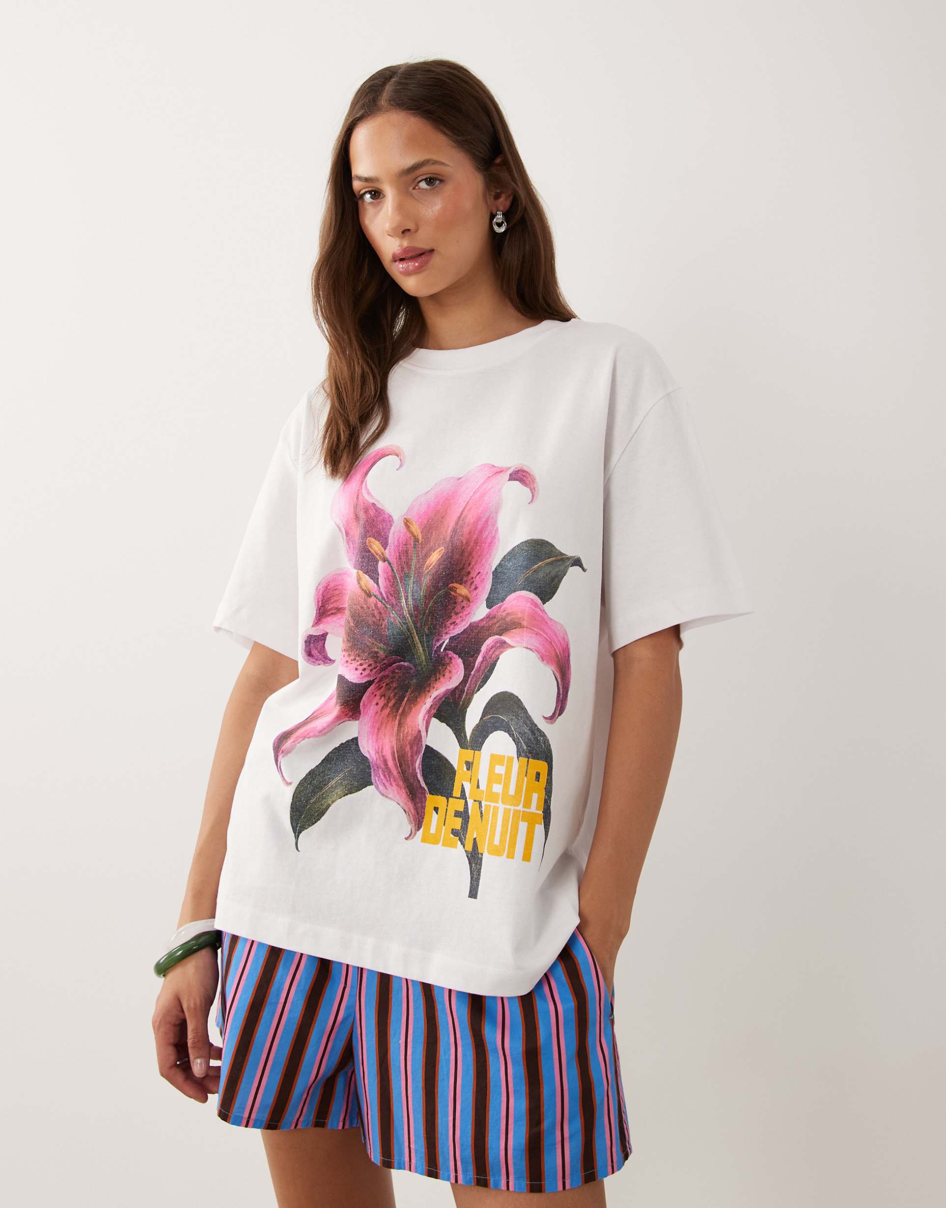 asos design oversized floral graphic top in white