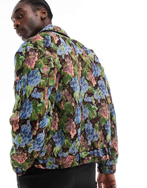 Dressy Jacquard Bomber Jacket with Floral Pattern