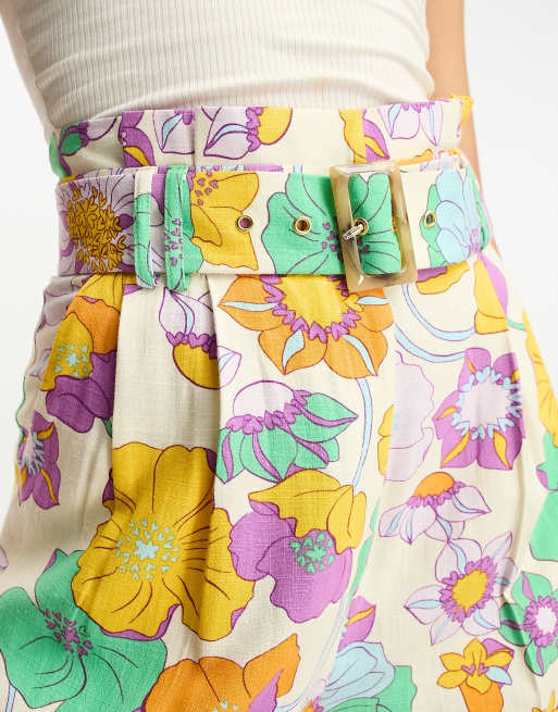 ASOS DESIGN oversized floral printed paperbag waist wide leg pants with linen in multi, 2 of 4