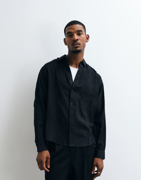 ASOS DESIGN oversized flowing shirt with floral applique in black - view 1
