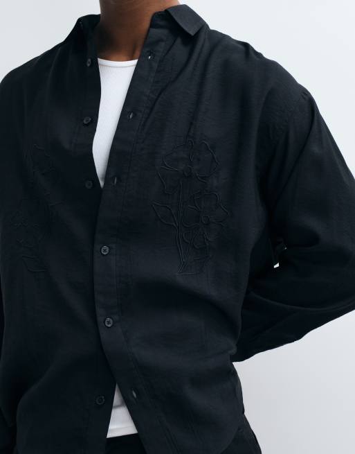 ASOS DESIGN oversized flowing shirt with floral applique in black, 2 of 5
