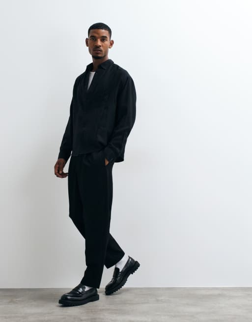 ASOS DESIGN oversized flowing shirt with floral applique in black, 3 of 5