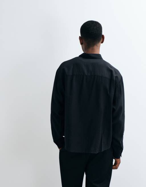 ASOS DESIGN oversized flowing shirt with floral applique in black, 4 of 5