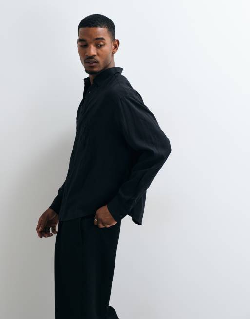 ASOS DESIGN oversized flowing shirt with floral applique in black, 5 of 5