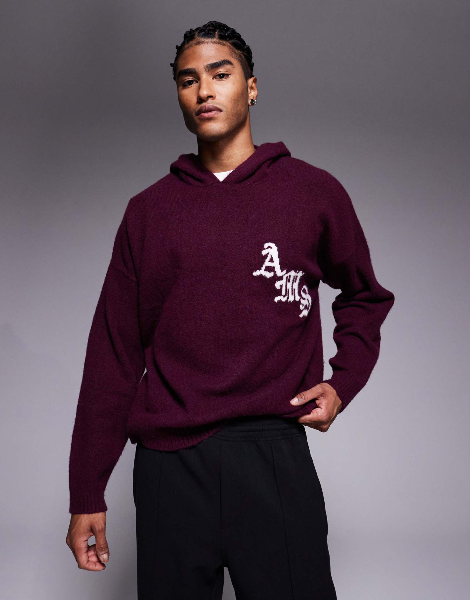 Объемная толстовка из пушистой трикотажной ткани ASOS DESIGN коричневого цвета с готическим принтом