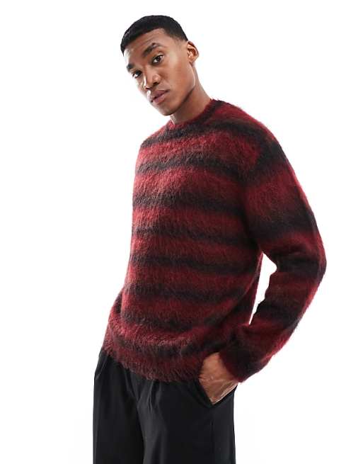 Casual Stripe Fluffy Contrast O Neck Sweaters Casual Stripe Fluffy Contrast O Neck Sweaters