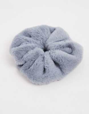 Asos Design Oversized Fluffy Scrunchie In Blue