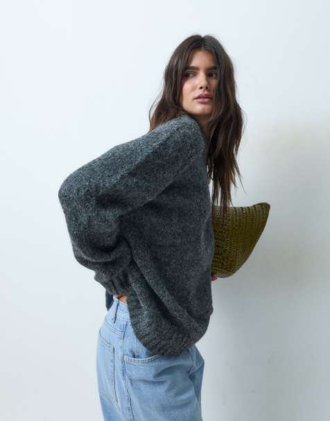 ASOS DESIGN oversized fluffy sweater in charcoal - view 1