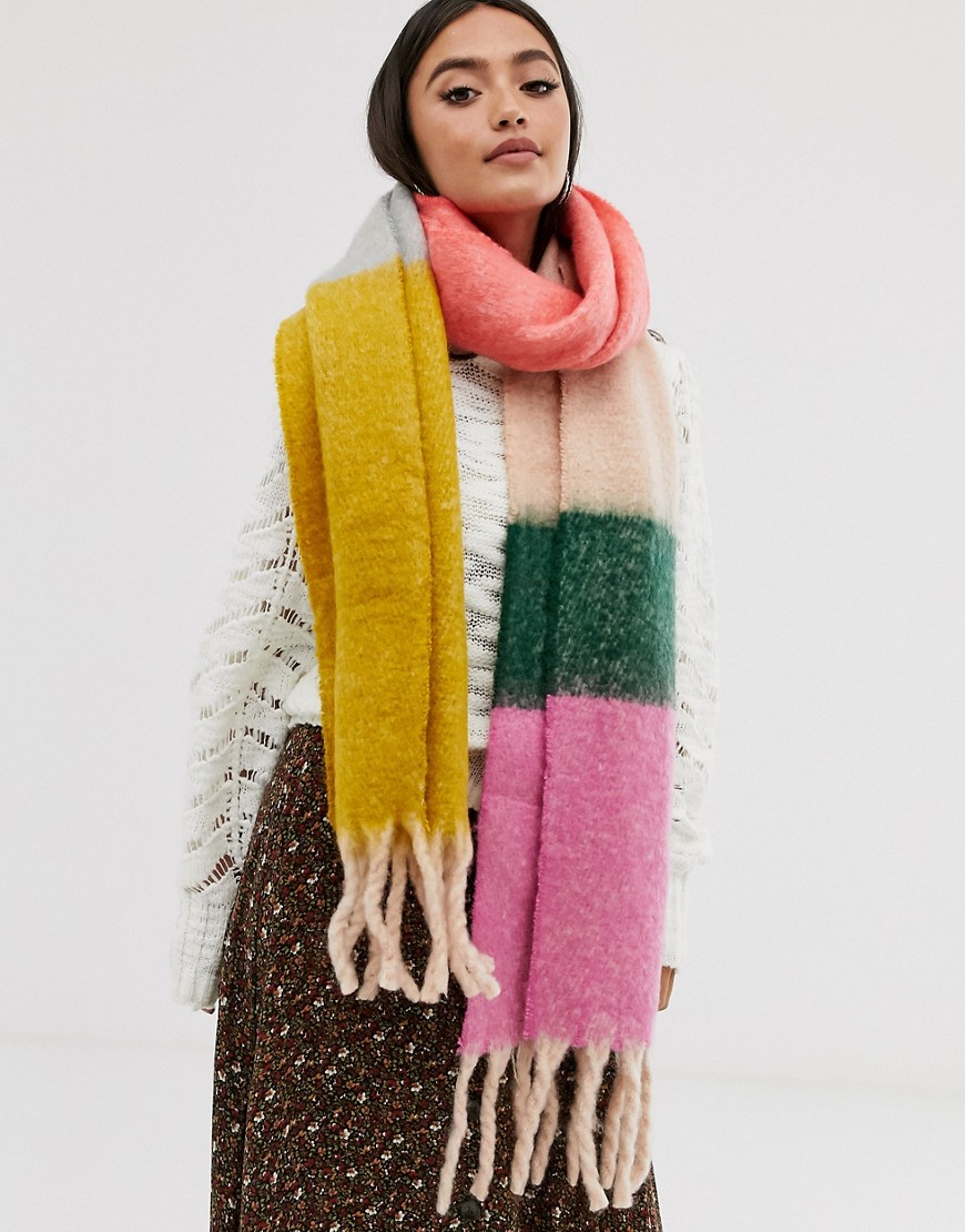 ASOS DESIGN oversized fluffy stribet vævet tørklæde med flere farveblokke-Multifarvet